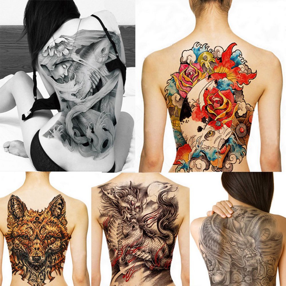 Hình xăm dán chuyển nước decal không thấm nước họa tiết hổ rồng sói siêu ngầu dáng ngực và lưng đẹp mắt cho nữ