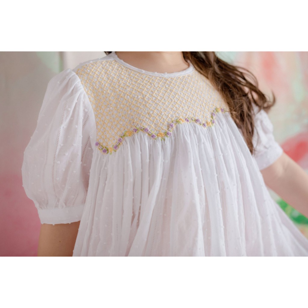 [LITTLE PINK] FLORA SMOCKED DRESS - Váy Smock hoa tím bé gái