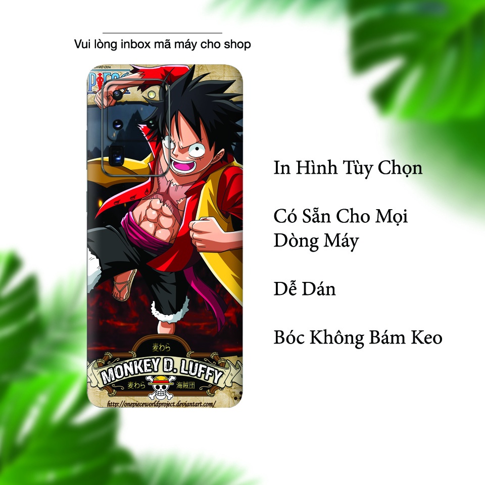 Miếng Dán Skin Điện Thoại In Hình Monkey D Luffy One Piece Cho Iphone 7/ 8/ X/ XS/ 11/ 11 Pro Max Và Các Dòng Máy Khác