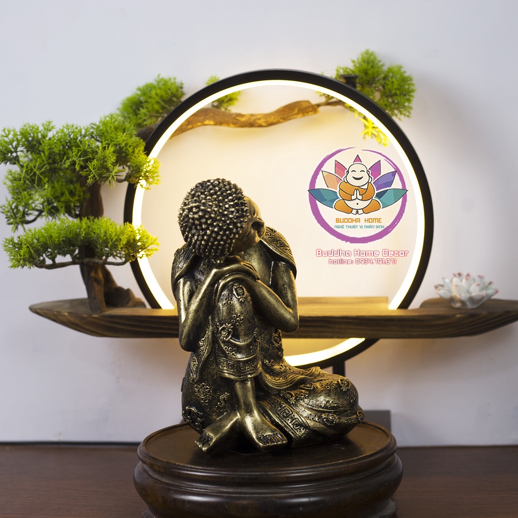 Tượng Phật An Nhiên Màu Đồng Cao 23.5cm phong thủy thờ cúng, trang trí hồ cá, thuỷ sinh, tiểu cảnh, bán cạn, terrarium