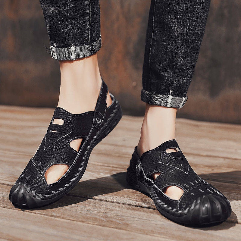 Sandal kulit Giày Sandal Da Đục Lỗ Thoáng Khí Thời Trang Mùa Hè Cho Nam