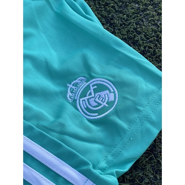 Set bộ quần áo bóng đá vải gai thái clb real màu xanh ngọc 2021 2022