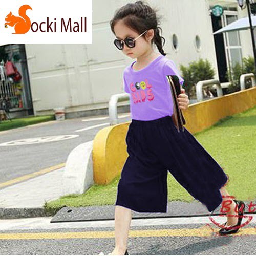 Đồ bộ quần áo thun bé gái, kiểu quần ống rộng thời trang (Màu vàng) - Quần áo trẻ em - SockiMall (190109)