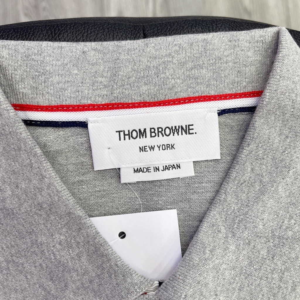 Áo Polo Thom Brown Center-Back Stripe Piqué Polo Grey, Áo polo nam TB cao cấp