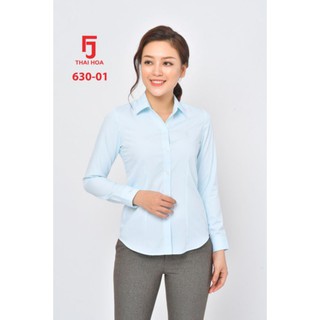 Áo sơmi thái hoà sọc xanh ngọc 630-01
