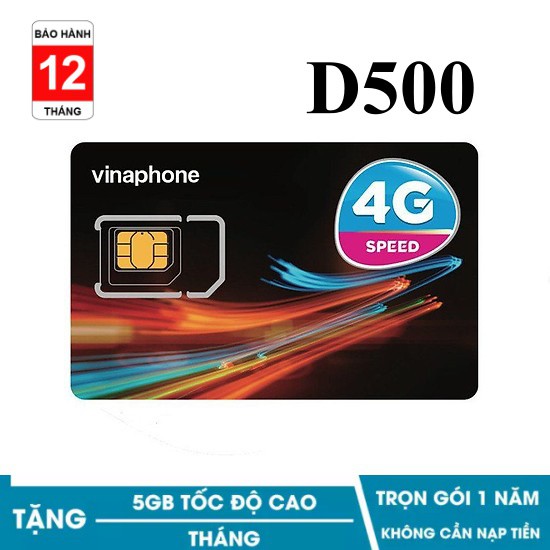 SIM 4G VINAPHONE D500 TRỌN GÓI 1 NĂM KHÔNG NẠP TIỀN (5GB/THÁNG)