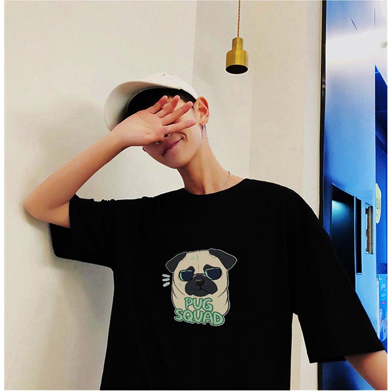 Áo thun unisex PUG SQUAD đơn giản dễ thương tay lỡ nam nữ form rộng oversize basic tee phông streetwear mùa hè