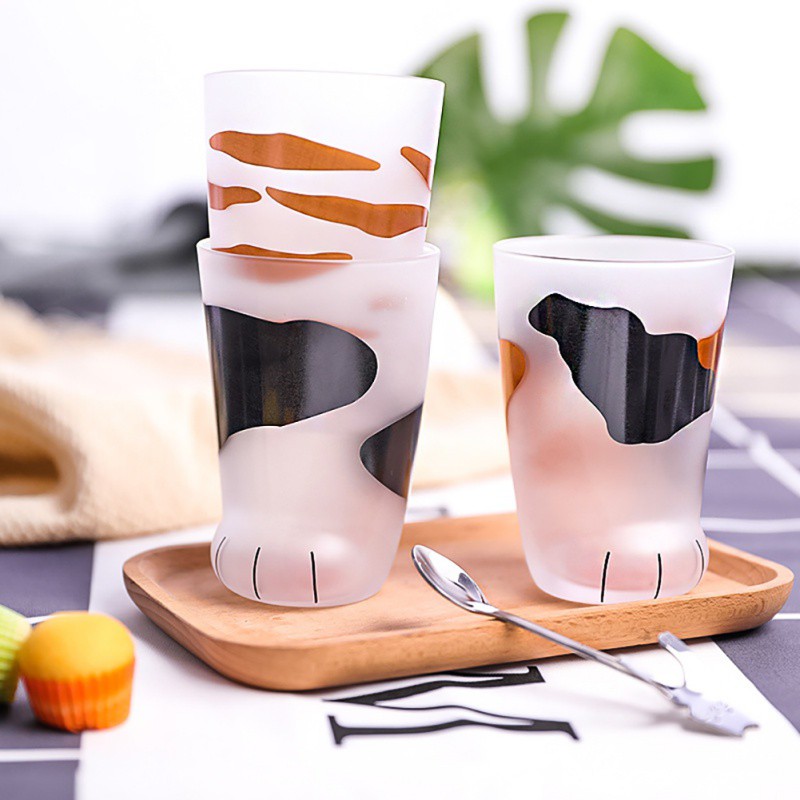 Cốc Thủy Tinh Thiết Kế Chân Mèo Hoạt Hình Đáng Yêu
