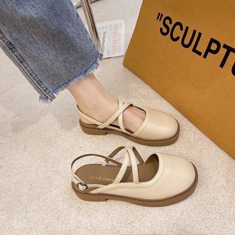 Giày búp bê nữ, Lolita đế cao 3 phân chất đẹp 2 quai chéo tôn chân dễ phối đồ