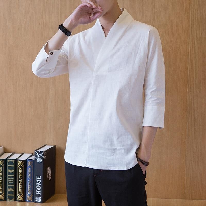 Bộ Đồ Hán Phục Tay Ngắn Vải Cotton Lanh Kiểu Trung Hoa Cá Tính Cho Nam