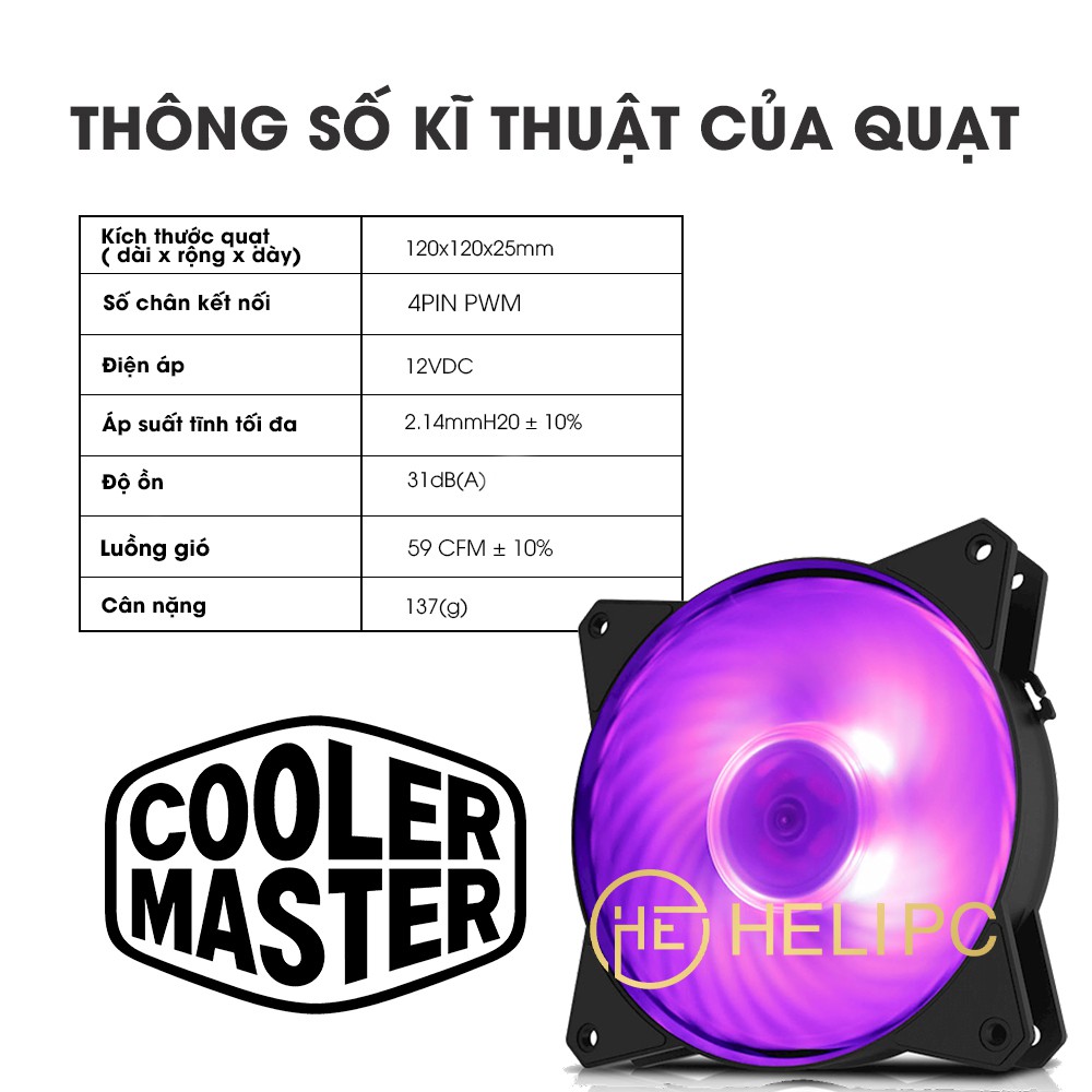 Quạt tản nhiệt case máy tính Cooler Master MasterFan MF120R RGB - Quạt Fan Case 12cm