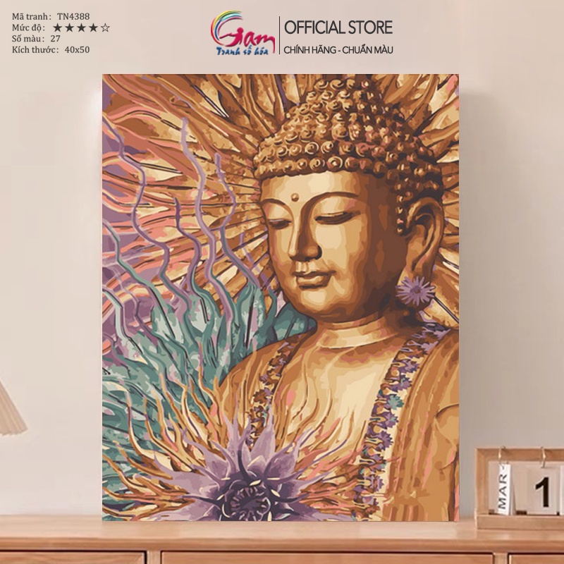 Tranh Sơn Dầu Số Hóa Phật Giáo Đức Phật GAM Có Khung 40x50cm TN4388