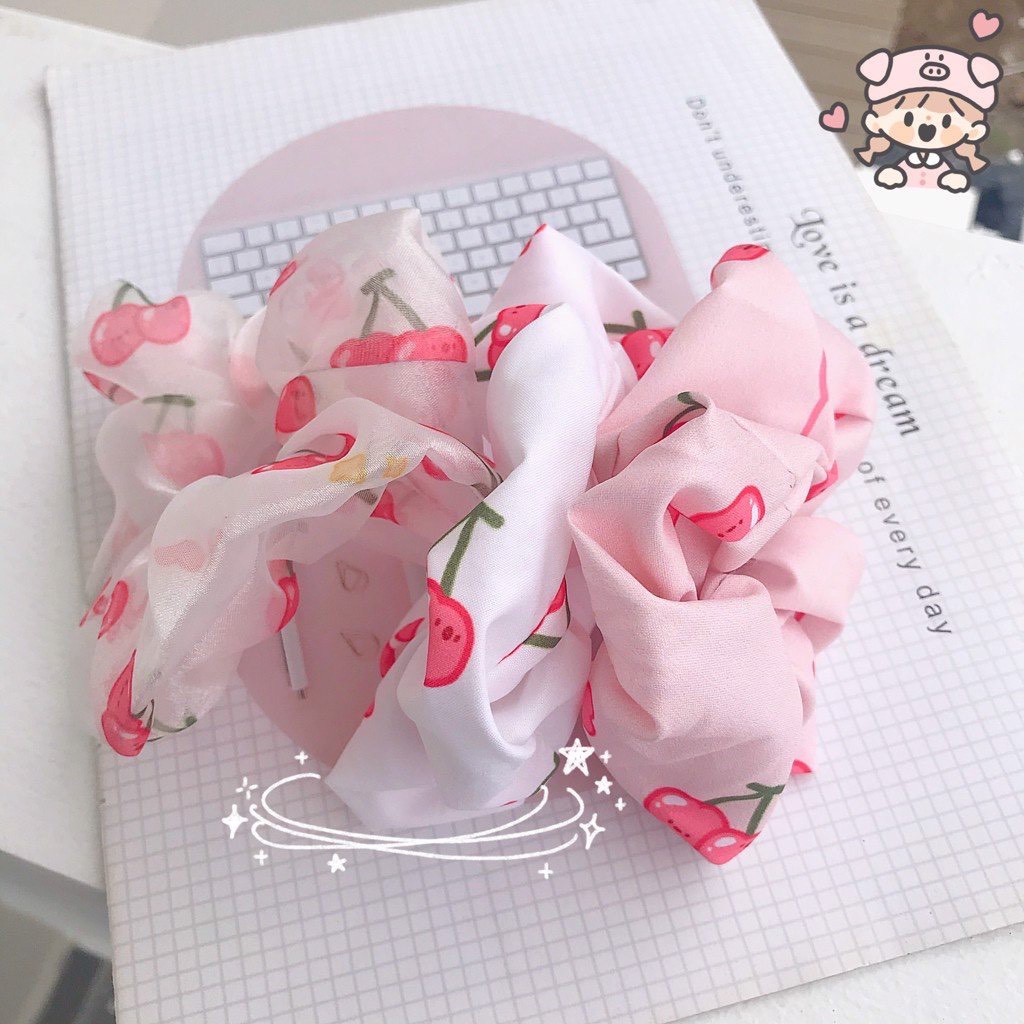 [ Ảnh Thật] Cột Tóc Vải Scrunchies Cherry