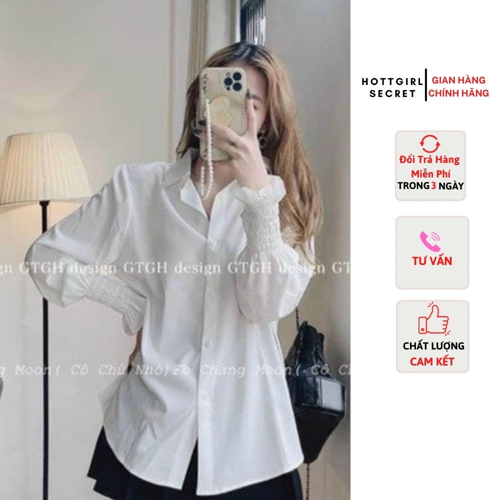 Áo sơ mi trắng bo tay xinh xắn đi làm đi học đều okela nhá ce,thiết kế độc quyền hottgirl shop mẫu mới 2021