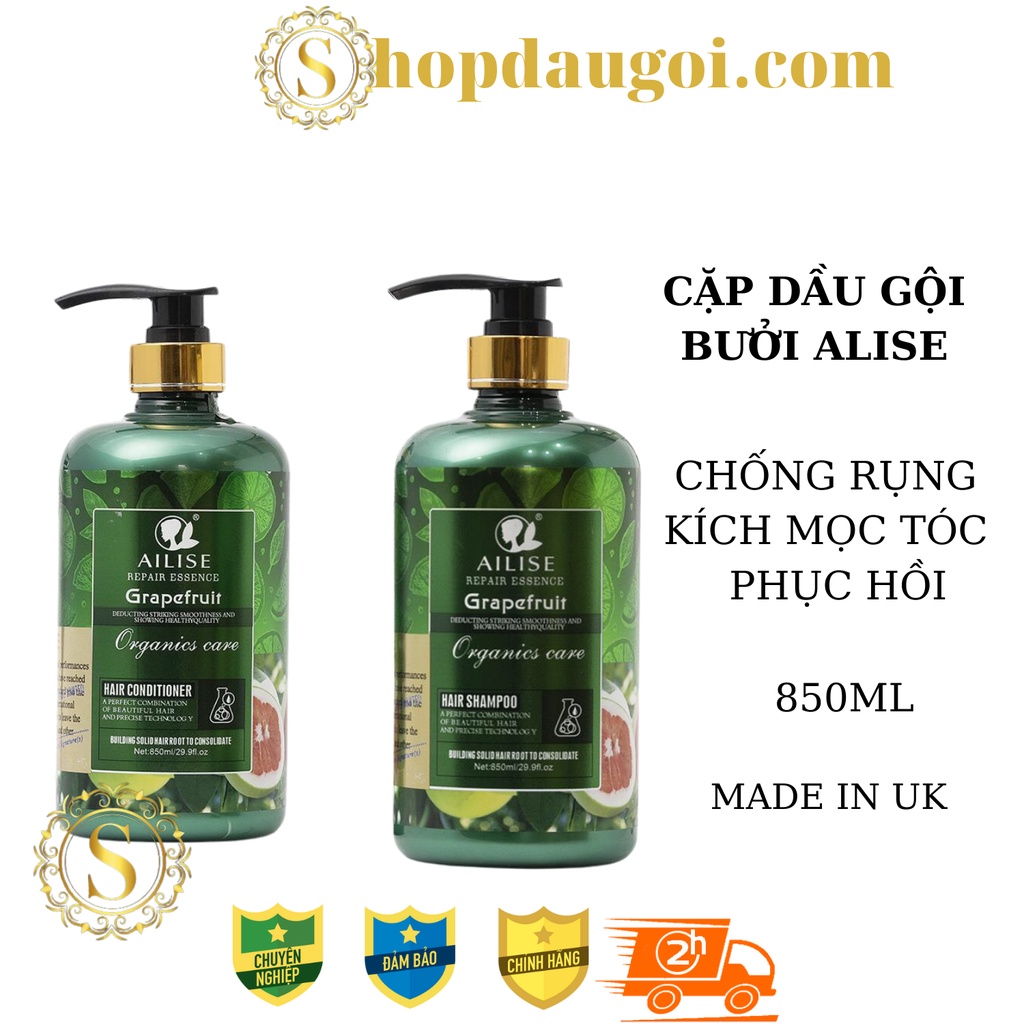 Dầu gội bưởi dầu xả bưởi Grapefruit AILISE ngăn rụng tóc kích mọc tóc siêu mượt 850ml|Bộ dầu gội bưởi Grapefruit AILISE