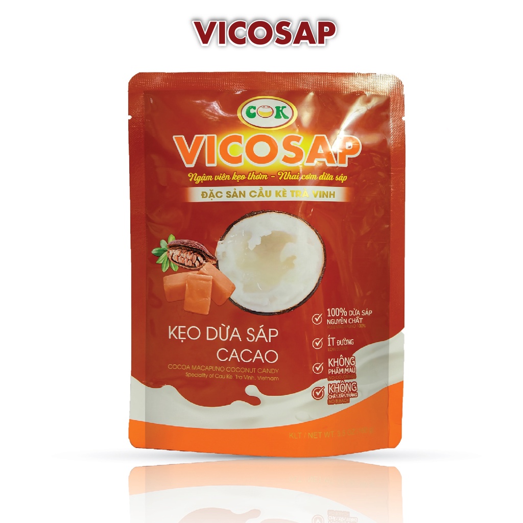 Kẹo Dừa Sáp Vicosap Vị Cacao Túi 100g