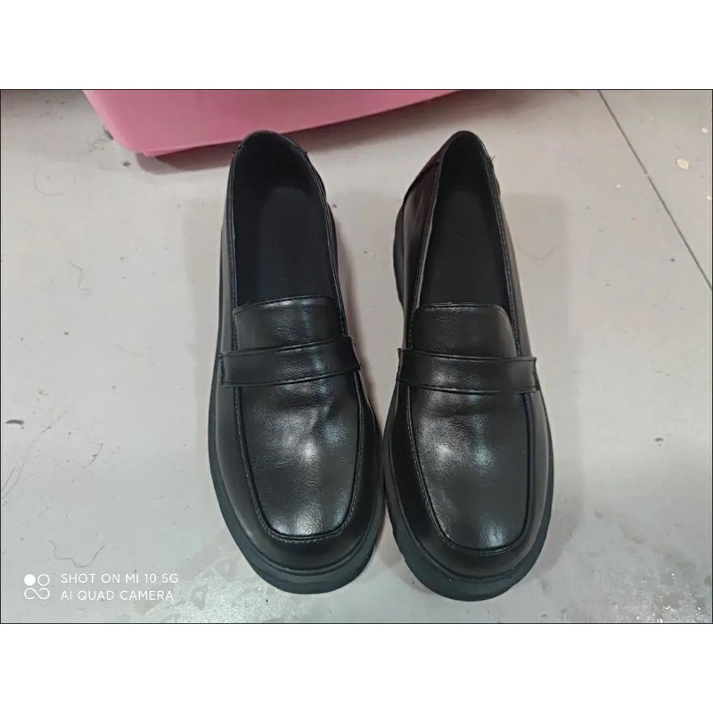 Giày nữ oxford anh quốc đế cao to bự dày răng cưa da trơn mũi vuông tăng chiều cao thời trang Hàn quốc