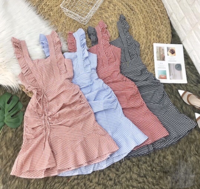 Đầm suông🌷Đầm suông caro nhún sườn 🌷FREESHIP | BigBuy360 - bigbuy360.vn