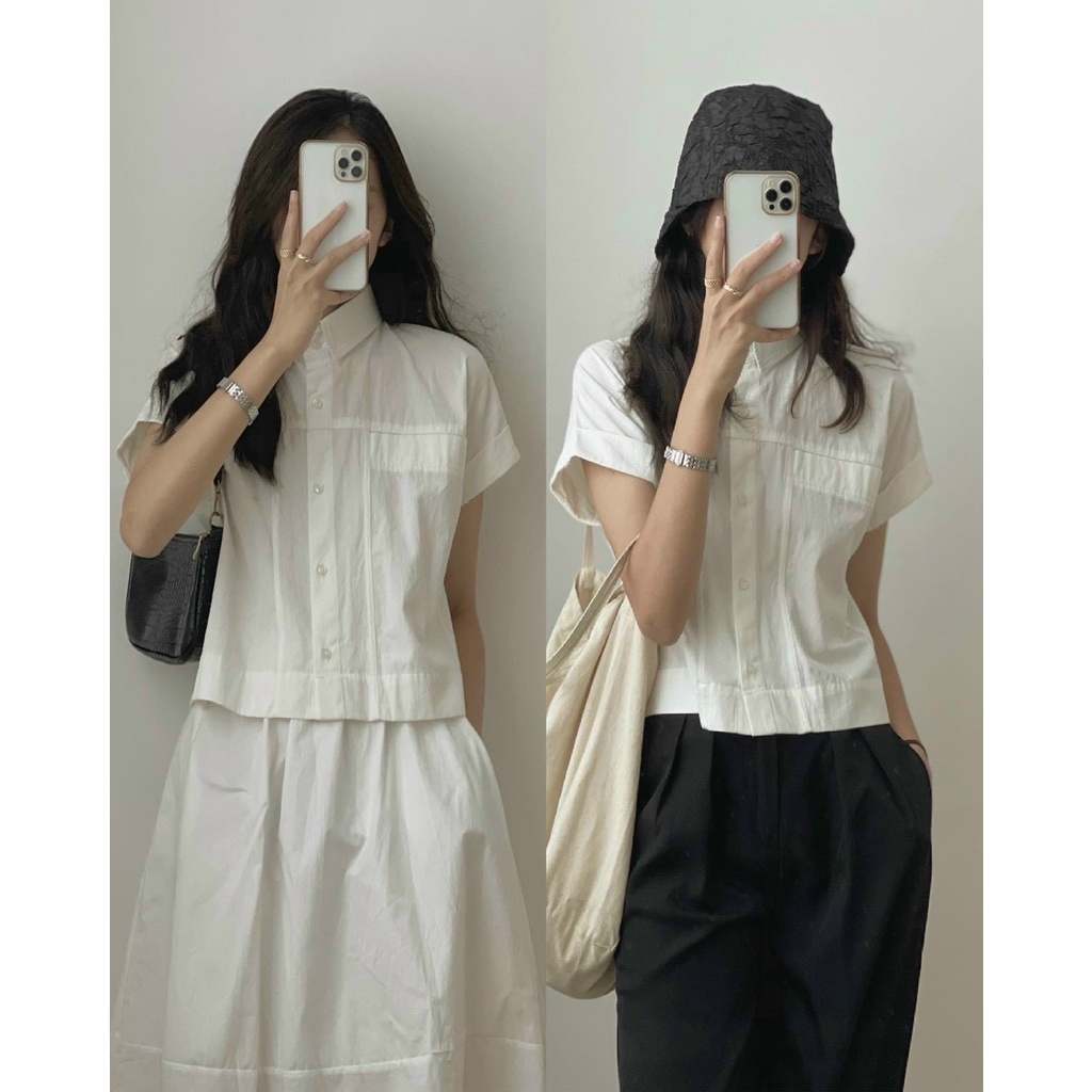 Áo sơ mi thô croptop trắng