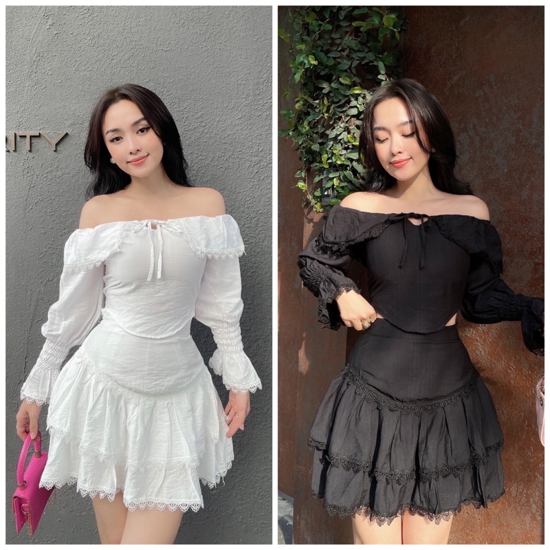 SET BẸT VAI CHÂN VÁY TẦNG ĐÁNG YÊU MÃ GIẢM GIÁ BLACVC15K