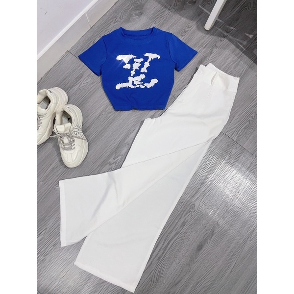 Set áo croptop quần Tây ống suông - hình thật - video chính chủ - freesize dưới 53kg - carotshop