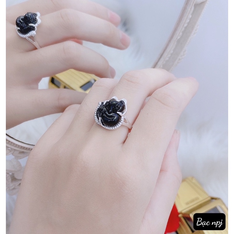 Nhẫn hồ ly viền đá phong thuỷ,Bạc BNP