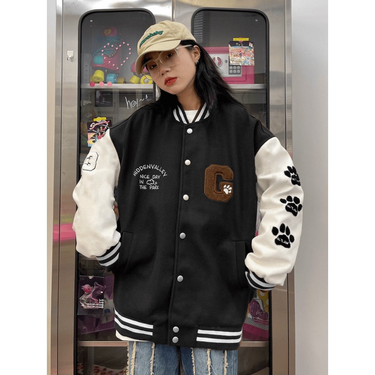 Áo Khoác Nỉ Bomber Nữ Chữ G In Gấu Chất Nỉ Mềm Mịn Form Rộng Che Nắng Thời Trang Siêu Hot NEW UNISEX
