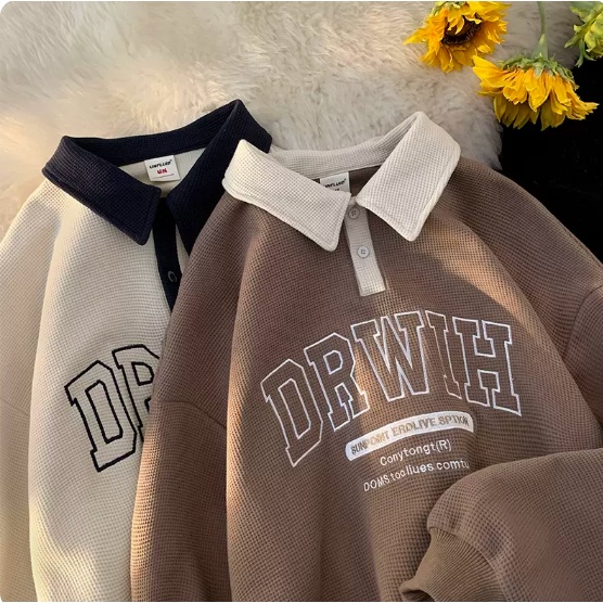Áo sweater Cổ polo Phối Màu Tương Phản Kiểu retro Mỹ Thời Trang Xuân Thu Cho Nam