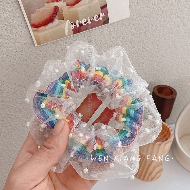 Cột tóc Scruchies 2 lớp cầu vồng ✨, Buộc tóc vải hot trend BeBie - BP105