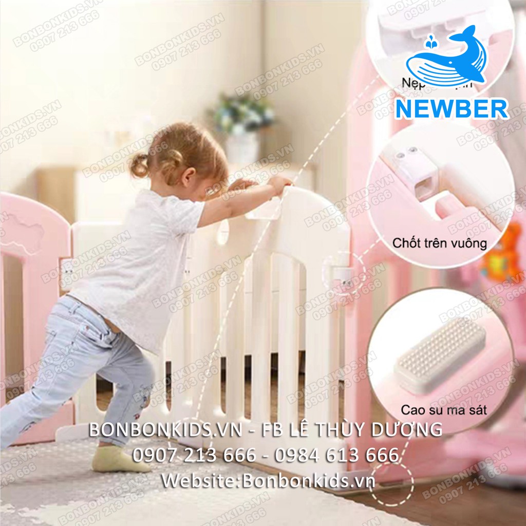 Nhà bóng cầu trượt Hàn Quốc Newber Luxury 1 (9 chi tiết) (1m9x1m9) kèm Kệ để đồ chơi + Khu vui chơi cho bé