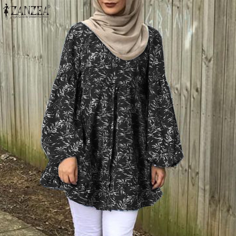 Zanzea Áo Kiểu Tay Dài Cổ Tròn Hoạ Tiết Hoa Cho Phụ Nữ Islam