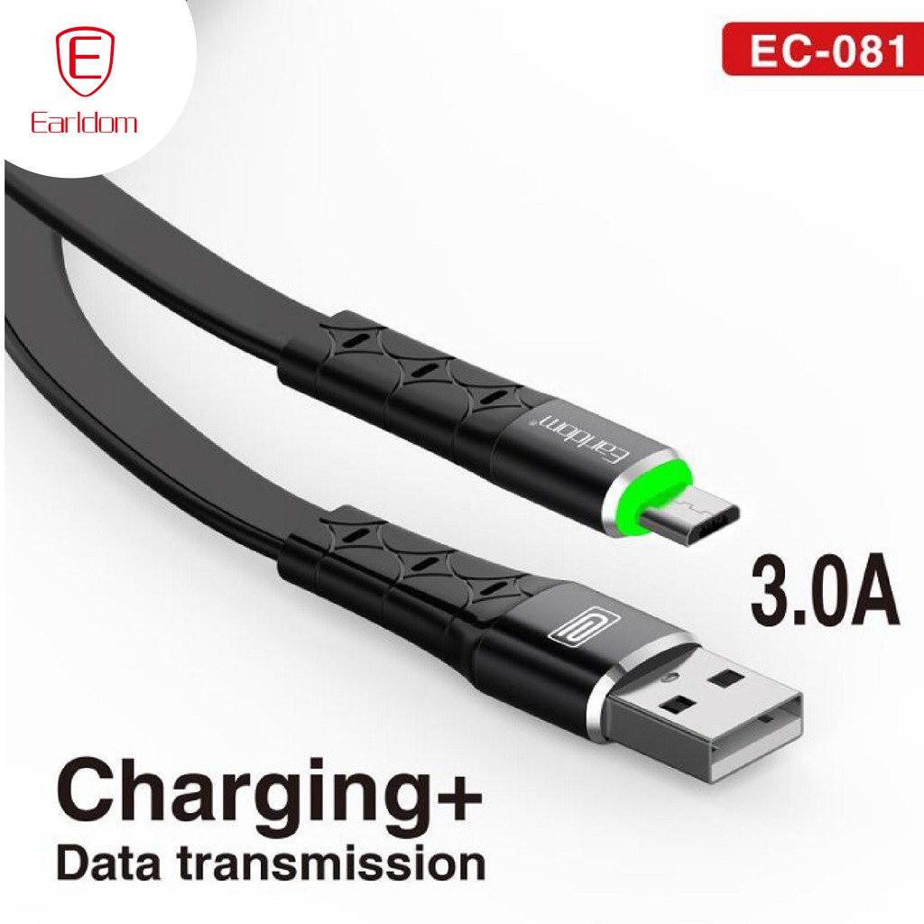 Cáp sạc nhanh 3A có đèn LED Earldom EC-081 chính hãng