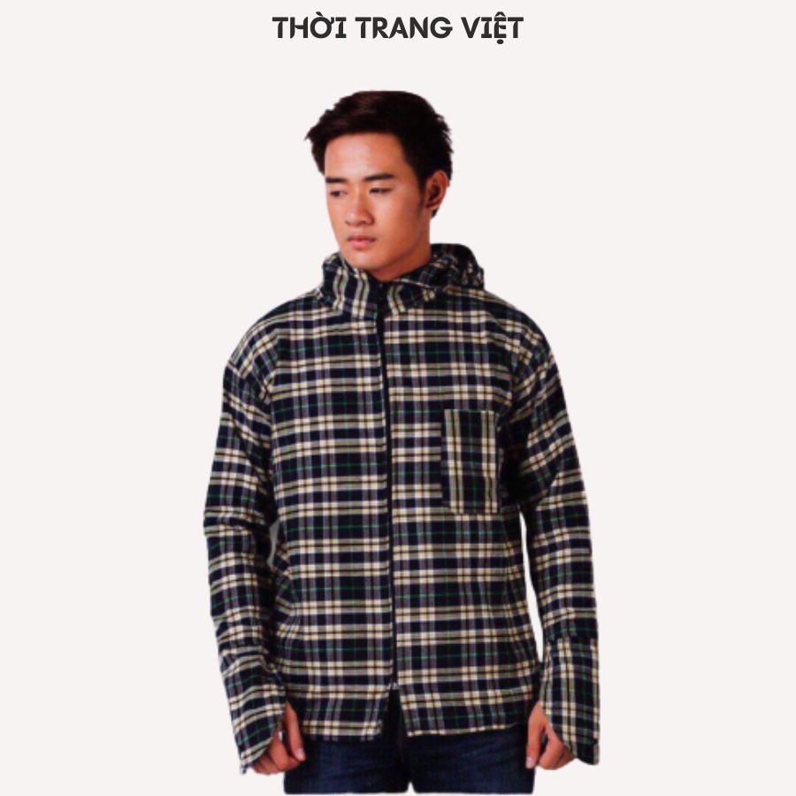 Áo chống nắng nam nữ 2 lớp thô kẻ kèm khẩu trang