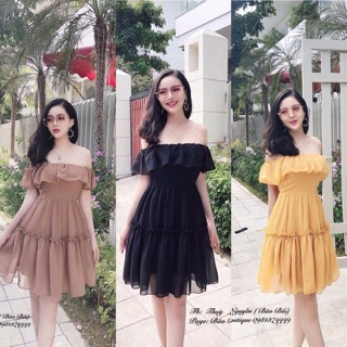 Đầm bèo xoè trễ vai