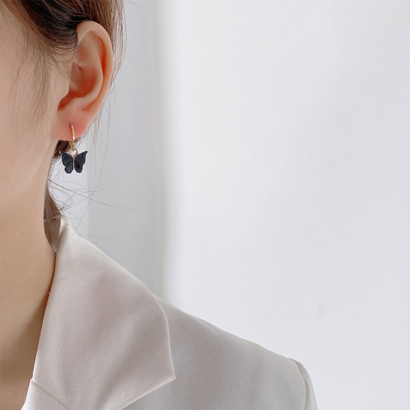 Bông Tai Kim Loại Dáng Dài Hình Bướm Màu Sắc Thời Trang 2022