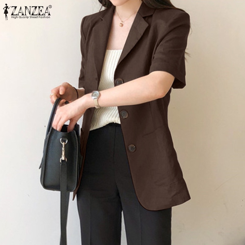 Áo khoác ZANZEA tay ngắn bằng cotton màu trơn phong cách Hàn Quốc đường phố thời trang thông thường cho nữ | BigBuy360 - bigbuy360.vn