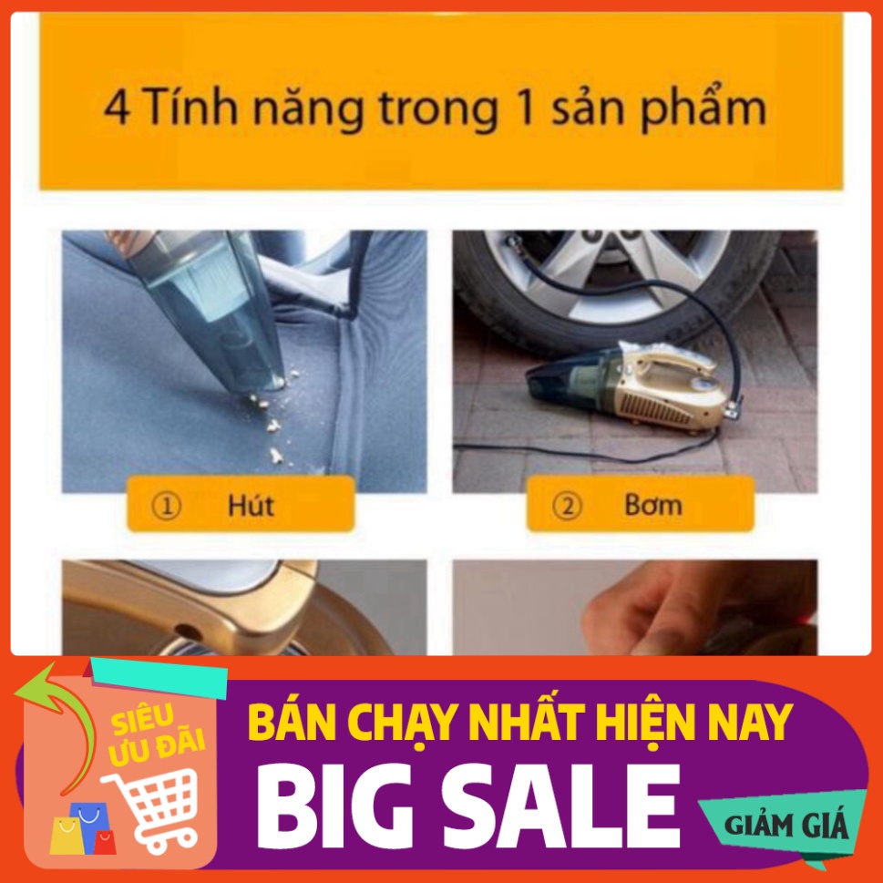 [FREE SHIP] 💥[CHÍNH HÃNG + FREE SHIP]💥 Máy Hút Bụi ô tô 4 in 1 Bơm Lốp Đo Áp Suất Và Đèn Pin Siêu Sáng BẢO HÀNH 1 NĂM�