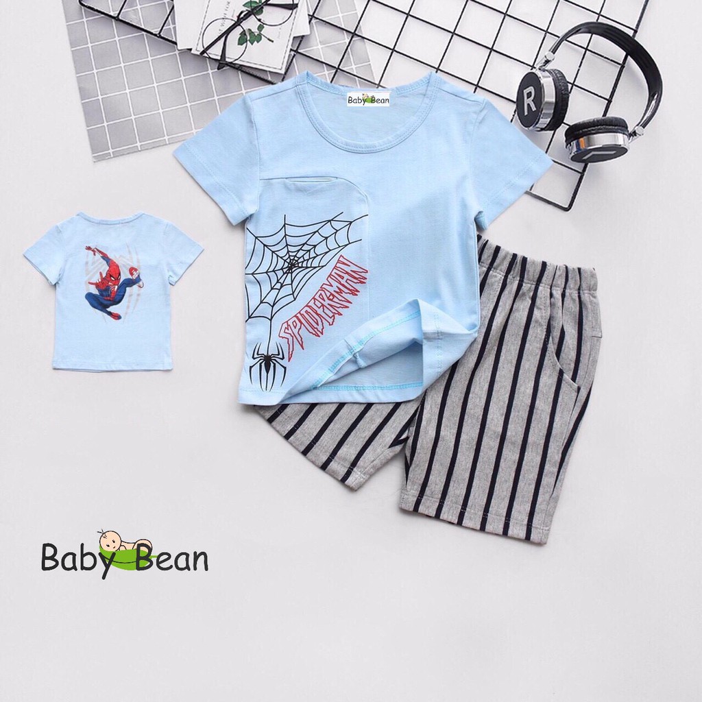 [MÃ THƯƠNG HIỆU UY TÍN Voucher giảm 10%] Bộ Đồ Thun Cotton Sọc in Người Nhện Bé Trai BabyBean (8kg-20kg)