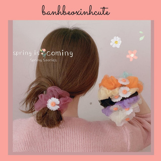 Scrunchies vải voan đính hoa cúc PMO hottrend