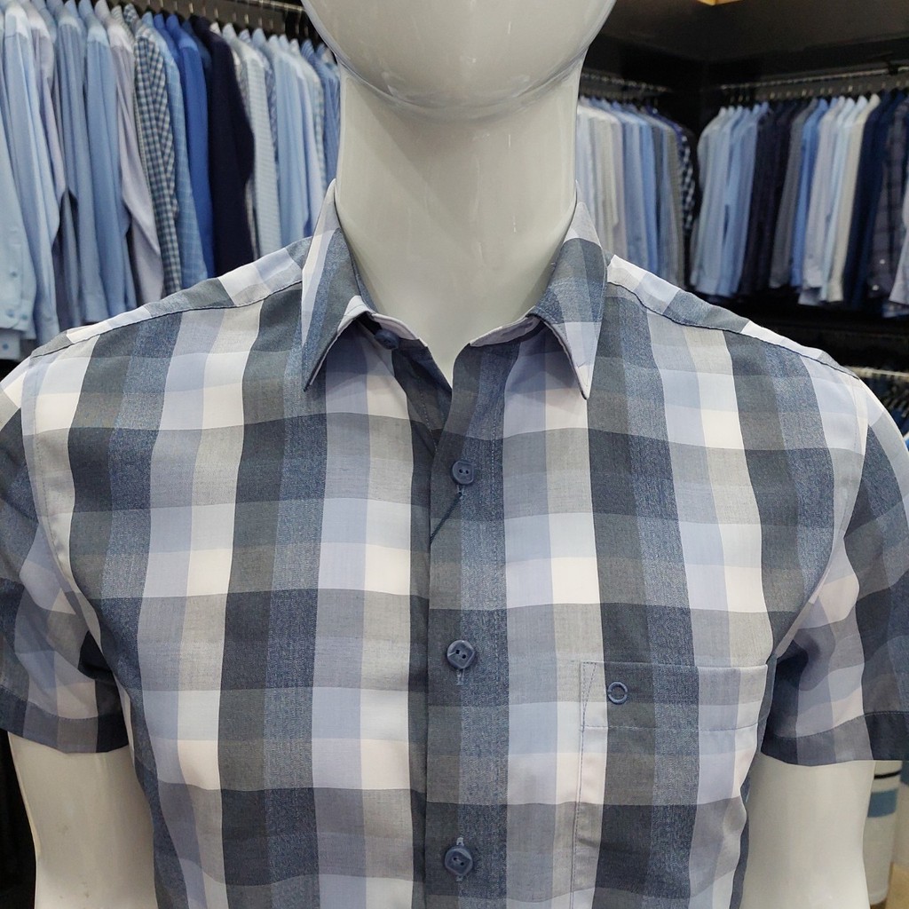 Áo Sơ Mi Nam Ngắn Tay Owen BA22940NT Cộc Tay Công Sở Cao Cấp Màu Kẻ Caro Xanh Trắng Xám Vải Lô Hội Dáng Body Fit Tà Bằng | BigBuy360 - bigbuy360.vn