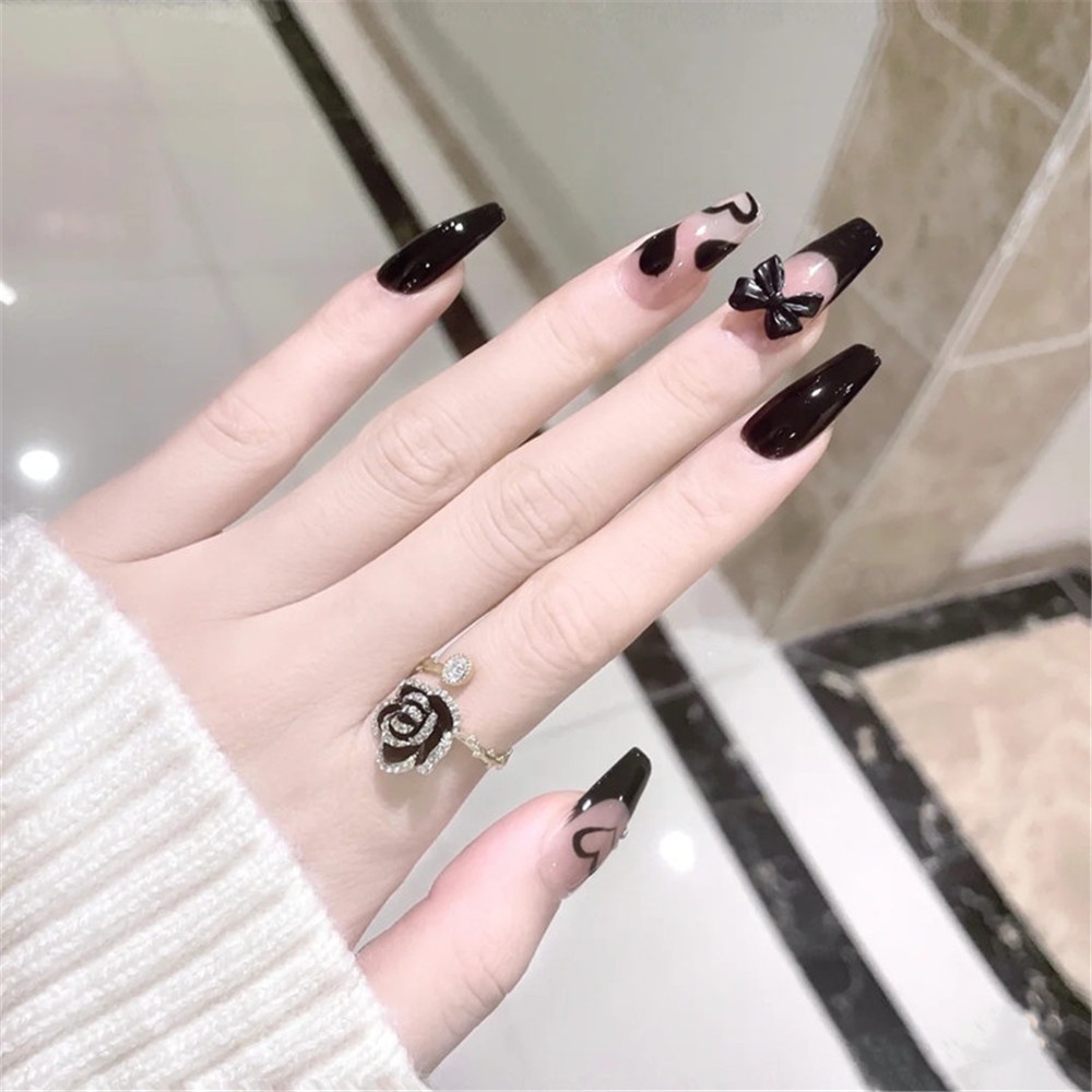 Set 24 Móng Tay Giả Trong Suốt Phong Cách Âu Mỹ Độc Đáo