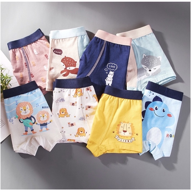 Set 4 quần lót bé trai, set 4 quần lót đùi kiểu boxer cho bé trai hình dễ thương