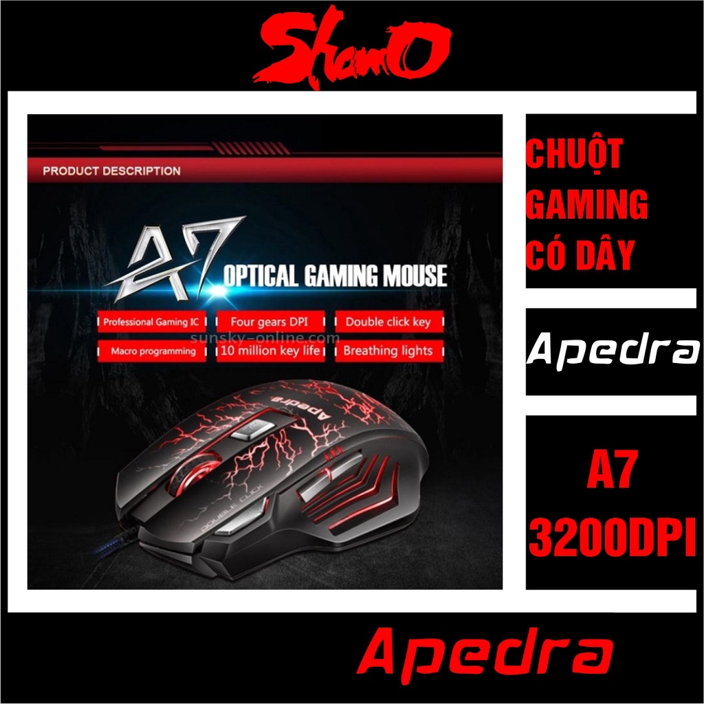 Chuột Gaming Apedra A7 – Chính hãng – Led đổi màu – Độ nhạy 3200 DPI – Bảo hành 12 tháng