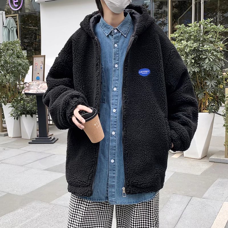 Áo khoác nam đệm lông cừu lót cotton dày dáng rộng phong cách Hàn Quốc sành điệu