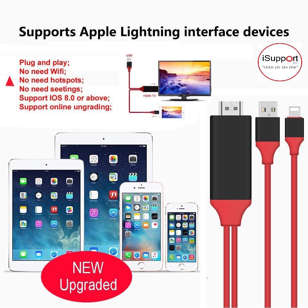 Dây Cáp HDMI Lightning Iphone Kết Nối Điện Thoại Sang TiVi