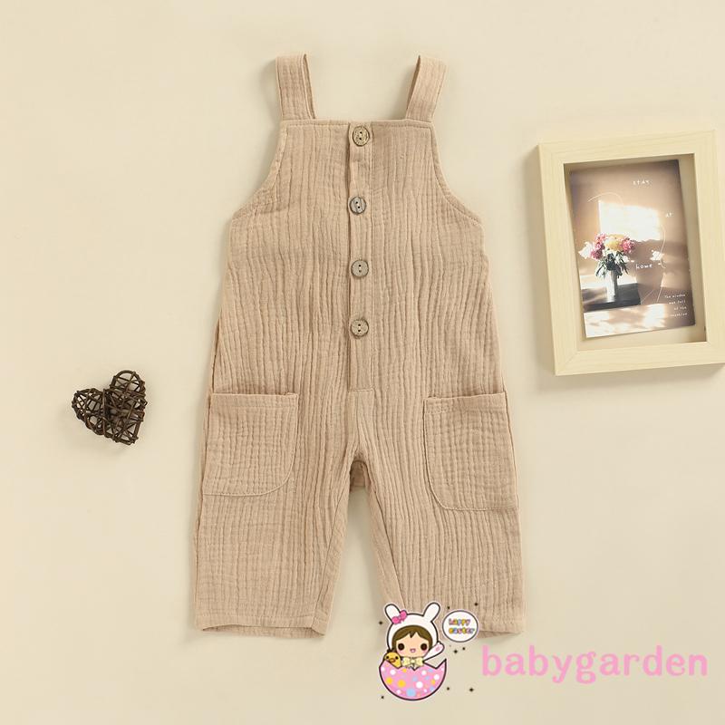 Bộ Áo Liền Quần Cổ Vuông Màu Trơn + Quần Yếm Cài Khuy Màu Nâu / Kaki Dễ Thương Cho Bé 3 Tháng Tuổi