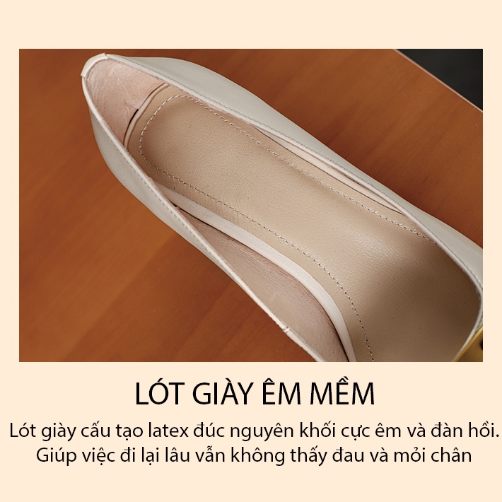 Giày cao gót DEMIN giày cao gót cao cấp mũi vuông gắn nơ xinh xắn đế 6cm - KCG053