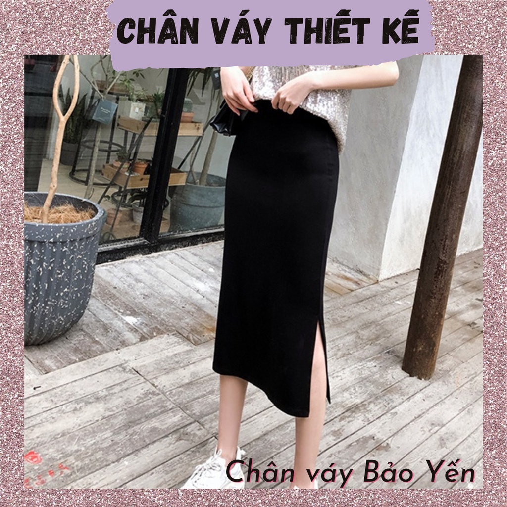 Chân váy dài xẻ sườn màu đen  - M82