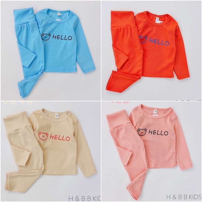 Bộ tay dài bé trai bé gái thun gân cạp cao