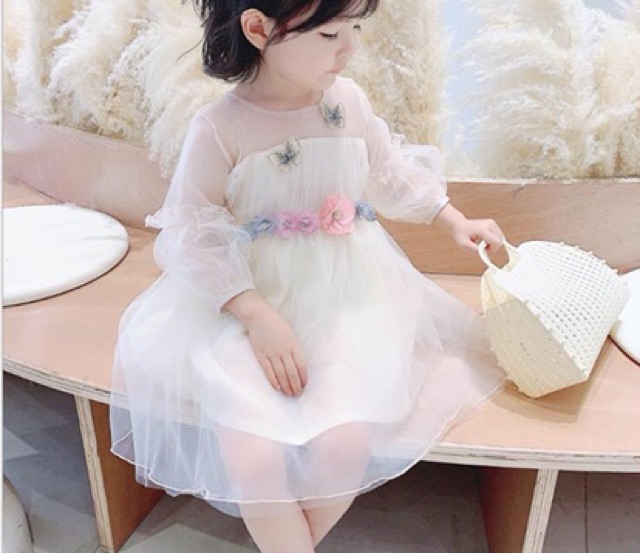 Váy đầm công chúa ren voan hoạ tiết cánh bướm và đính hoa siêu xinh 2 màu 8-25kg